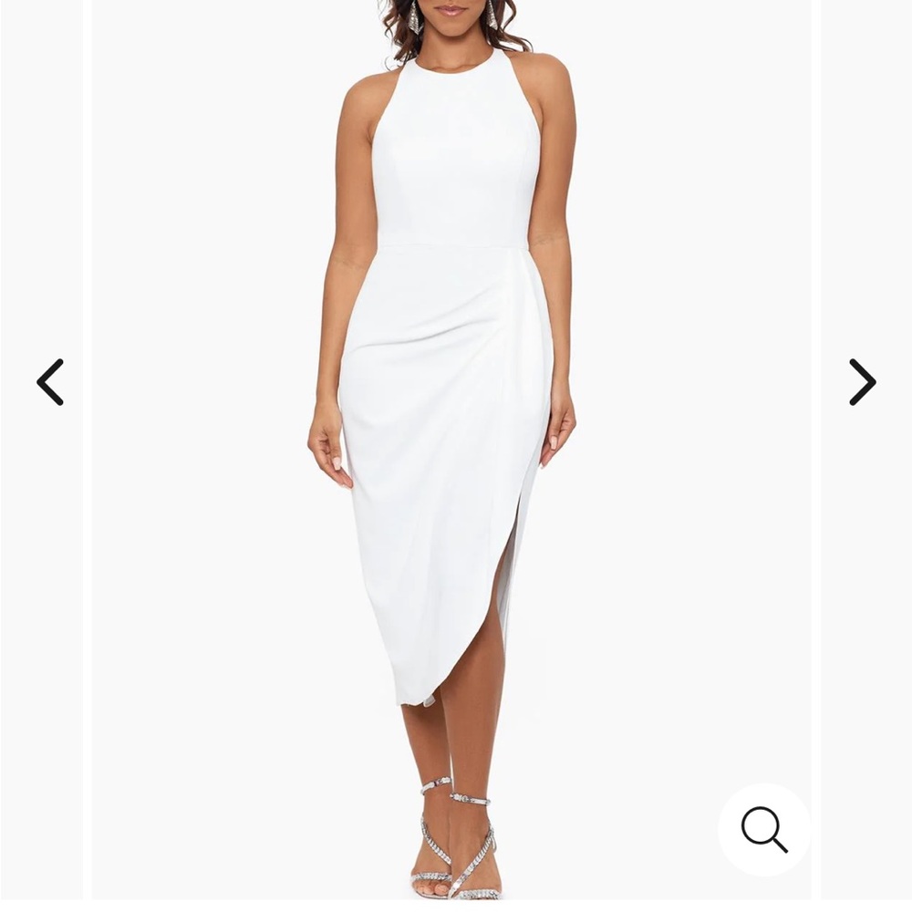 Betsy & Adam Midi Halter Scuba Crepe Sarong dress